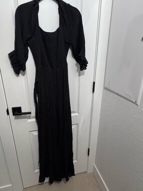 Black Smocked Bodice Jumpsuit